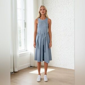 Michael Kors Blue Smocked Sundress Midi Sleeveless‎ Halter